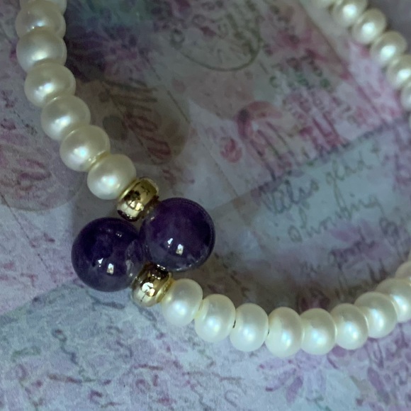 Amethyst Stone & Pearl Beaded Wrapped Wire Bracelet Woman’s Bracelet Jewelry - Picture 4 of 8